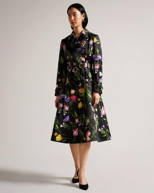 Manteau Ted Baker Floral Double Breasted Trench Noir Femme | ETQ-37203120